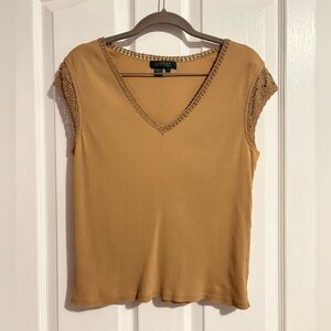 Ralph Lauren Camel Lace Accent Women's Blouse